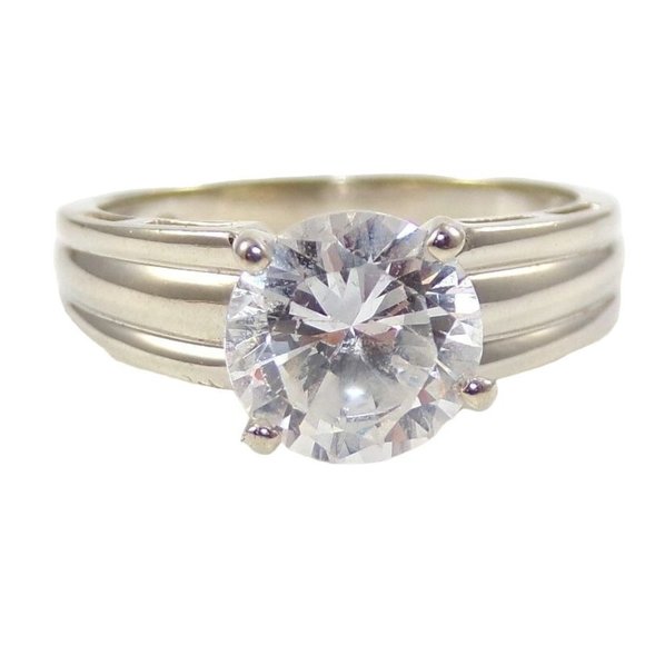 Solid 14K White Gold Large 2TCW CZ Engagement Wedding Band Ring Size 7